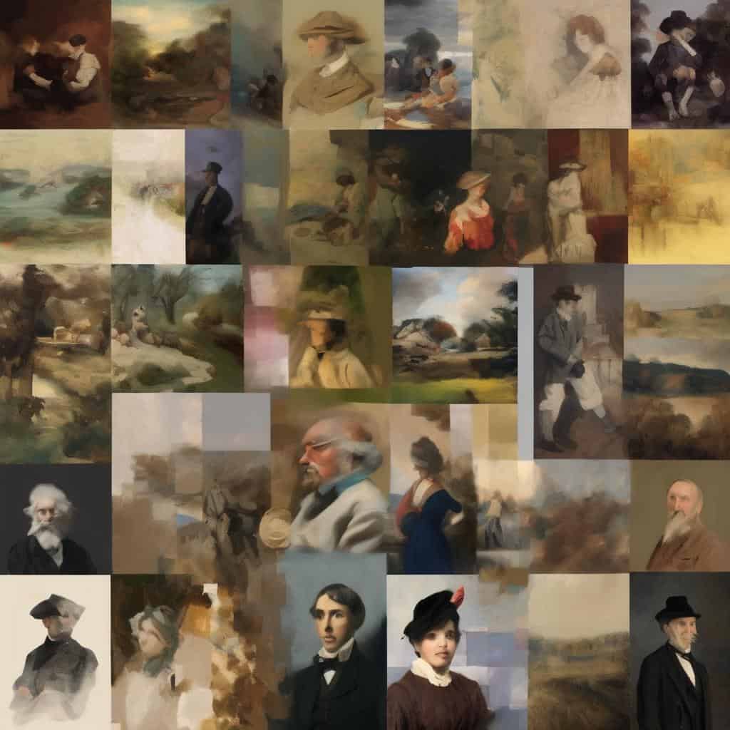 Ζημιά, ανθρωποι, τοπία σε πίνακες ζωγραφικής, αρμονία αντιθέσεων, ποικιλία στυλ και εποχών, εκφραστικότητα και αρμονία στη σύνθεση.